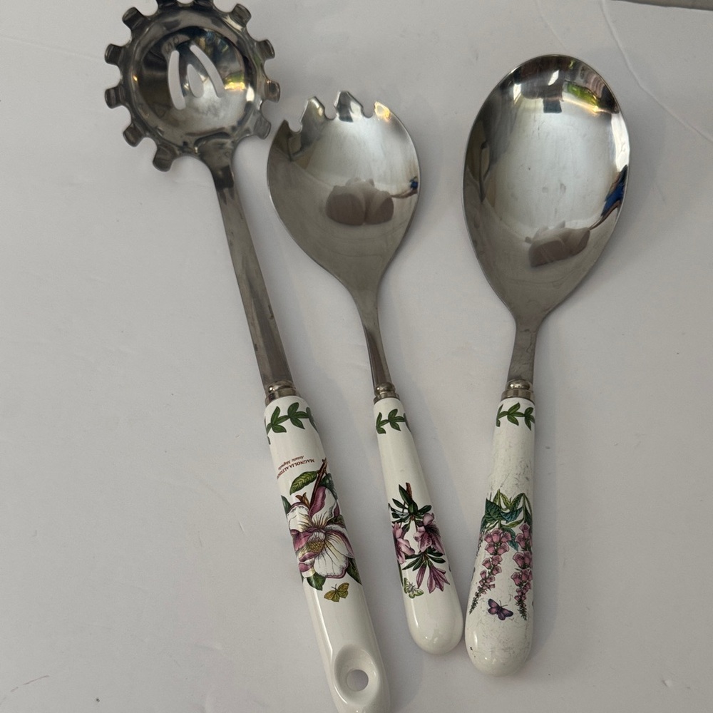 Portmeirion Stainless Serving Utensil Set Salad & Pasta Spoon Botanical Garden